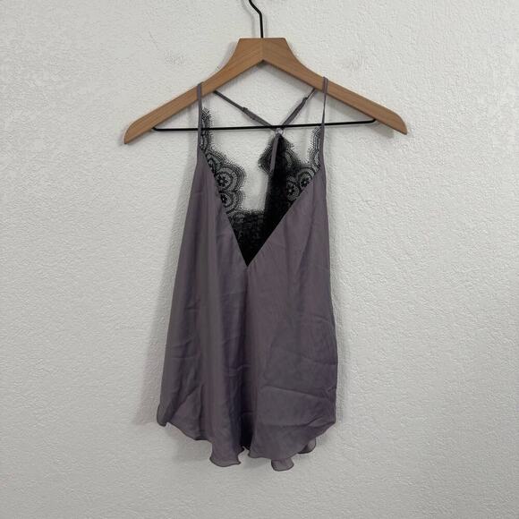 NEW NWT Free People Starlight V-Neck Lace Trim Cami Top Silver Mauve Purple S - Picture 4 of 11